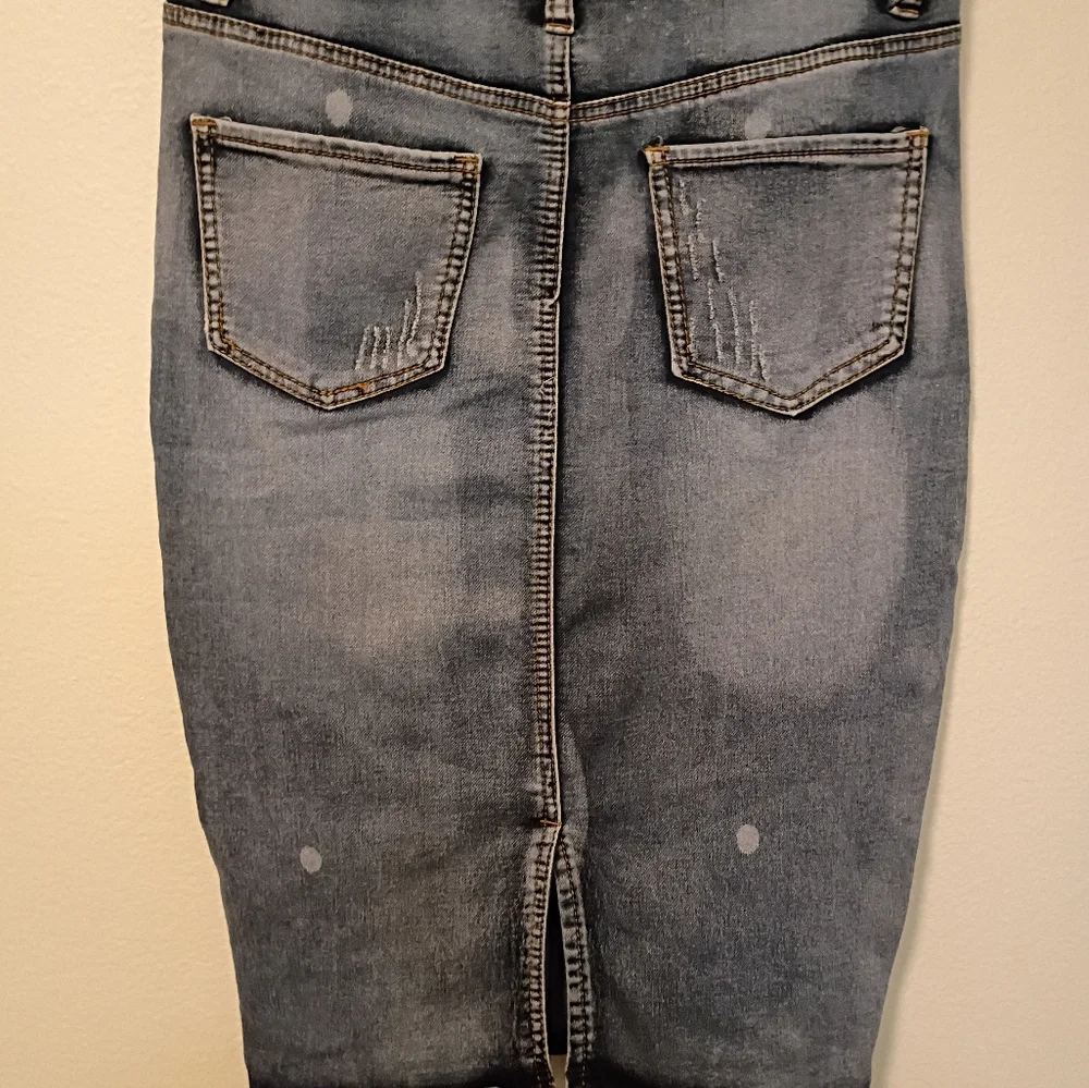Traffic Jean Wear Women's L Patch‎ Work Denim Pencil Skirt Festival Casual - Picture 6 of 8